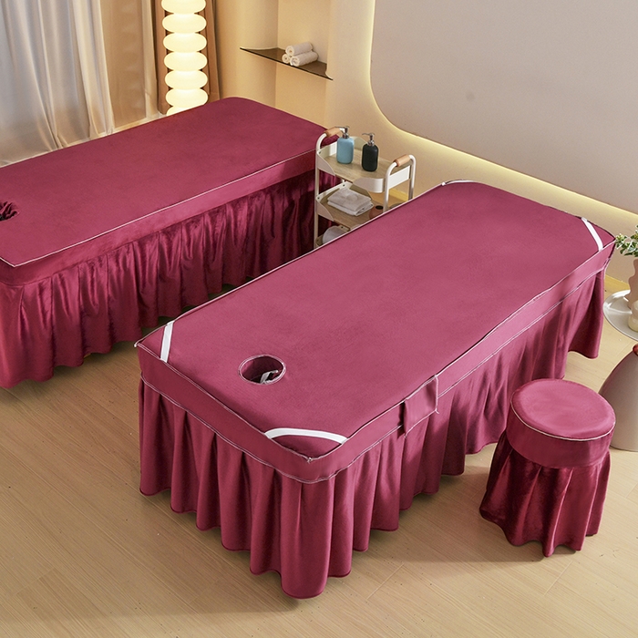 91家纺网 家纺一手货源 找家纺 诗薇娅 2025新款加厚兔毛绒美容床罩  美容床罩四件套 白+红豆沙