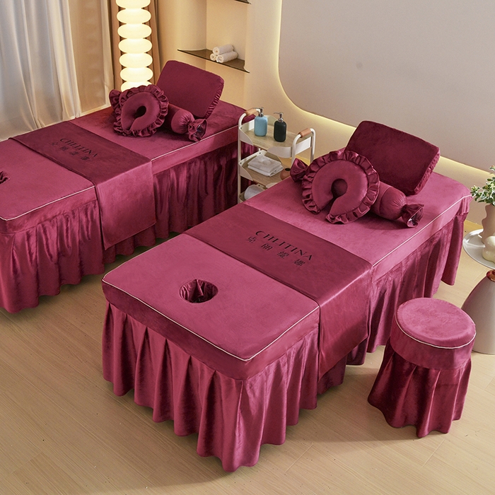 91家纺网 家纺一手货源 找家纺 诗薇娅 2025新款加厚兔毛绒美容床罩  美容床罩四件套 白+红豆沙