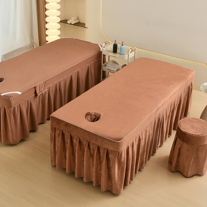 91家纺网 家纺一手货源 找家纺 诗薇娅 2025新款加厚兔毛绒美容床罩  美容床罩四件套 白+咖色