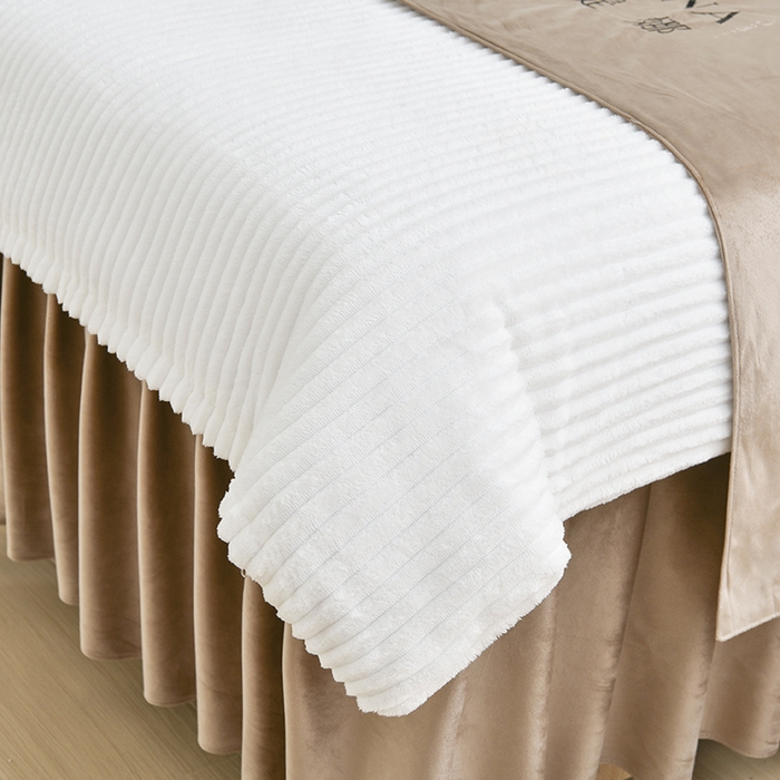 91家纺网 家纺一手货源 找家纺 诗薇娅 2025新款加厚兔毛绒美容床罩  美容床罩四件套 白+卡其