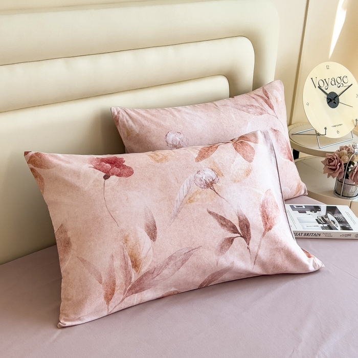 91家纺网 家纺一手货源 找家纺 印季家纺 2025新款数码印花全棉纯棉加厚磨毛四件套 云初（粉）