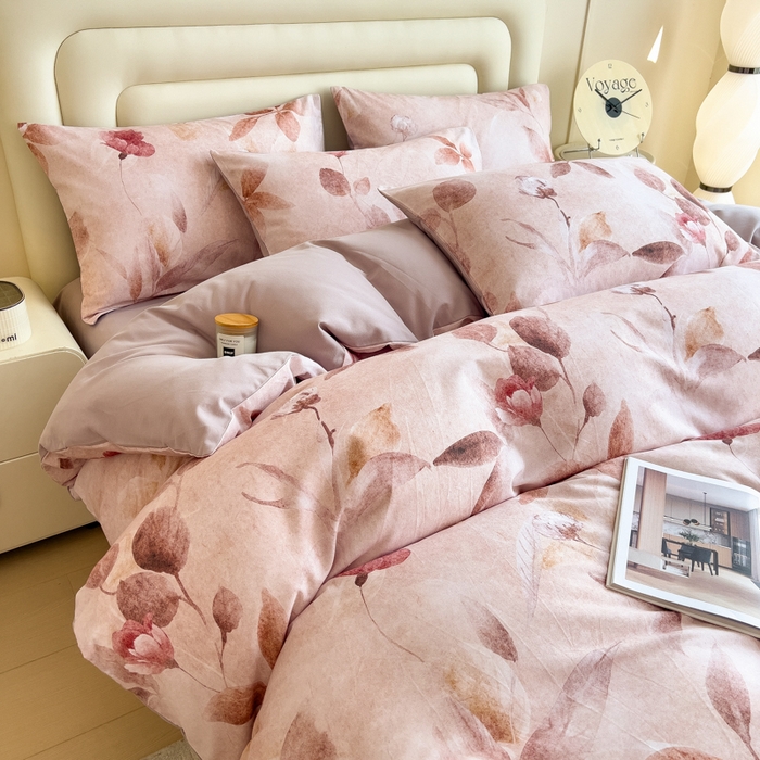 91家纺网 家纺一手货源 找家纺 印季家纺 2025新款数码印花全棉纯棉加厚磨毛四件套 云初（粉）