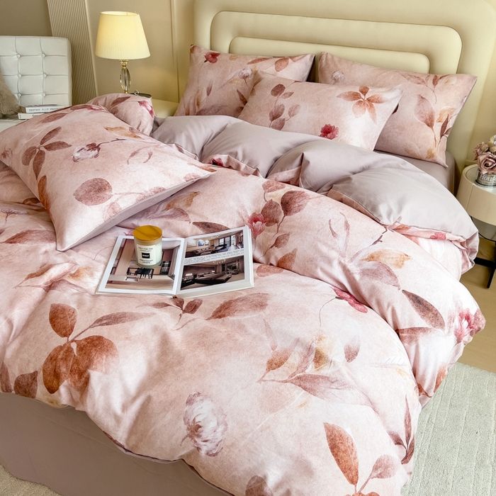 91家纺网 家纺一手货源 找家纺 印季家纺 2025新款数码印花全棉纯棉加厚磨毛四件套 云初（粉）