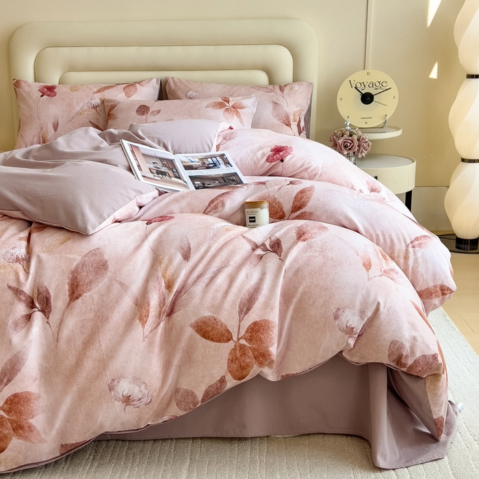 91家纺网 家纺一手货源 找家纺 印季家纺 2025新款数码印花全棉纯棉加厚磨毛四件套 云初（粉）