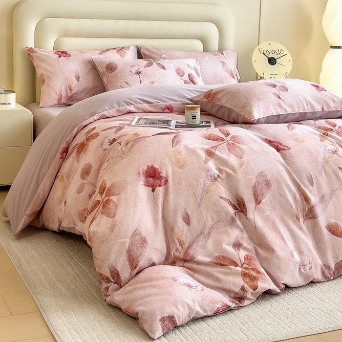 91家纺网 家纺一手货源 找家纺 印季家纺 2025新款数码印花全棉纯棉加厚磨毛四件套 云初（粉）