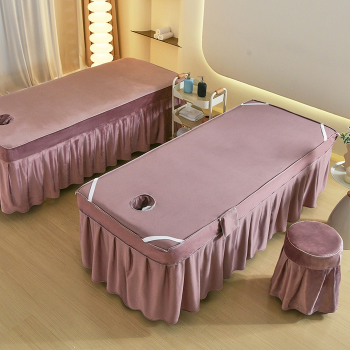 91家纺网 家纺一手货源 找家纺 诗薇娅 2025新款加厚兔毛绒美容床罩  美容床罩四件套 白+暖豆沙