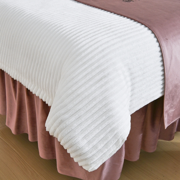 91家纺网 家纺一手货源 找家纺 诗薇娅 2025新款加厚兔毛绒美容床罩  美容床罩四件套 白+暖豆沙