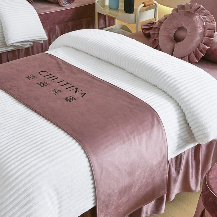 91家纺网 家纺一手货源 找家纺 诗薇娅 2025新款加厚兔毛绒美容床罩  美容床罩四件套 白+暖豆沙