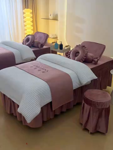 91家纺网 家纺一手货源 找家纺 诗薇娅 2025新款加厚兔毛绒美容床罩  美容床罩四件套 白+暖豆沙