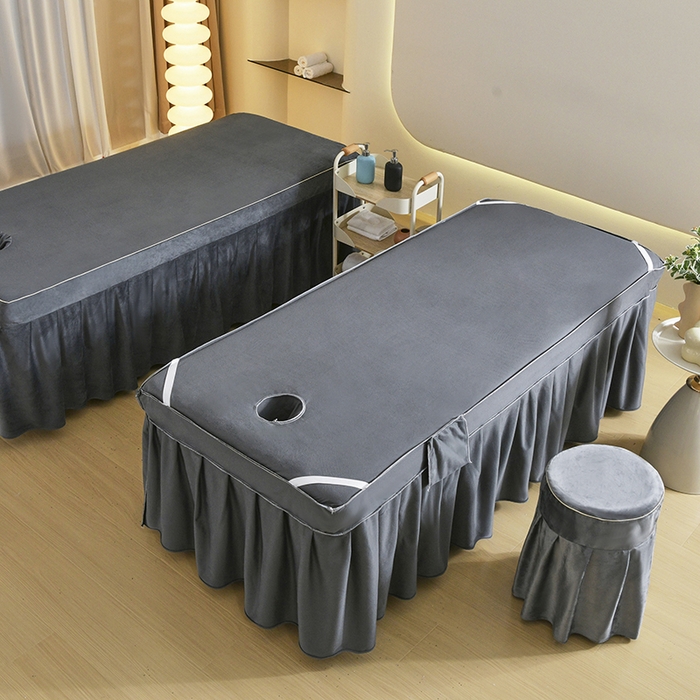 91家纺网 家纺一手货源 找家纺 诗薇娅 2025新款加厚兔毛绒美容床罩  美容床罩四件套 白+深灰