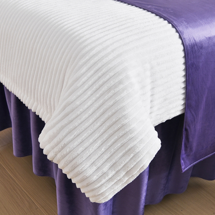 91家纺网 家纺一手货源 找家纺 诗薇娅 2025新款加厚兔毛绒美容床罩  美容床罩四件套 白+紫色