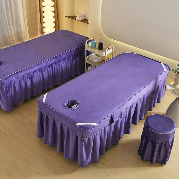 91家纺网 家纺一手货源 找家纺 诗薇娅 2025新款加厚兔毛绒美容床罩  美容床罩四件套 白+紫色