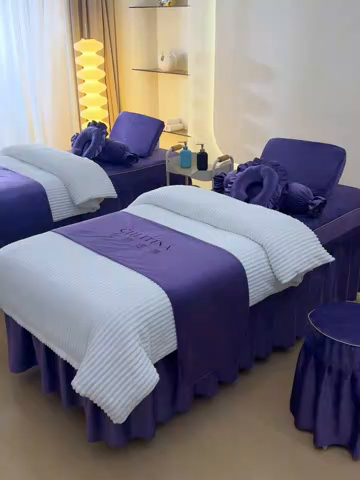 91家纺网 家纺一手货源 找家纺 诗薇娅 2025新款加厚兔毛绒美容床罩  美容床罩四件套 白+紫色