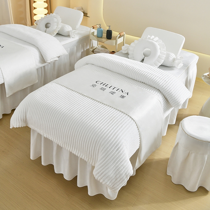 91家纺网 家纺一手货源 找家纺 诗薇娅 2025新款加厚兔毛绒美容床罩  美容床罩四件套 本白