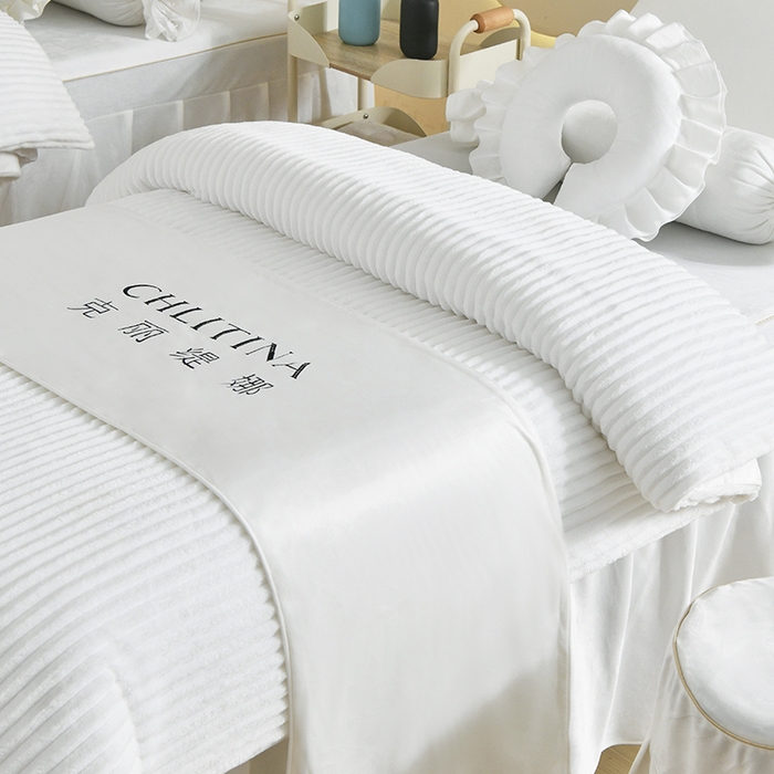 91家纺网 家纺一手货源 找家纺 诗薇娅 2025新款加厚兔毛绒美容床罩  美容床罩四件套 本白