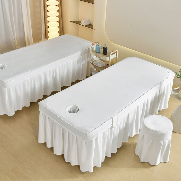 91家纺网 家纺一手货源 找家纺 诗薇娅 2025新款加厚兔毛绒美容床罩  美容床罩四件套 本白