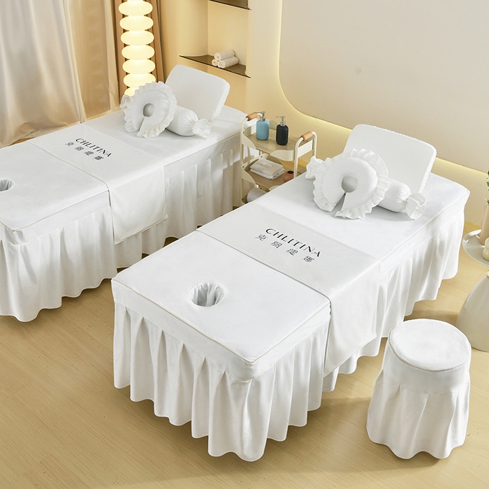 91家纺网 家纺一手货源 找家纺 诗薇娅 2025新款加厚兔毛绒美容床罩  美容床罩四件套 本白