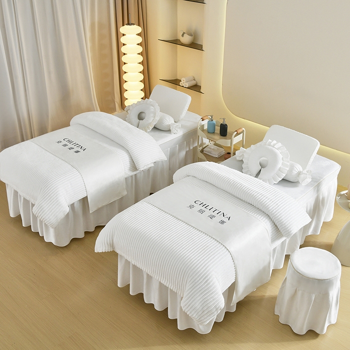 诗薇娅 2025新款加厚兔毛绒美容床罩  美容床罩四件套 本白