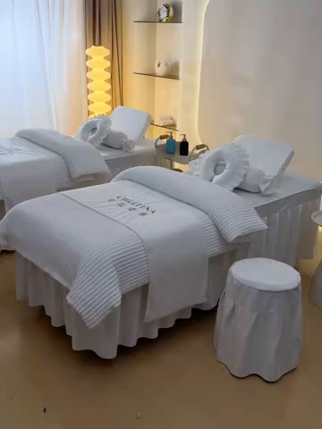 91家纺网 家纺一手货源 找家纺 诗薇娅 2025新款加厚兔毛绒美容床罩  美容床罩四件套 本白