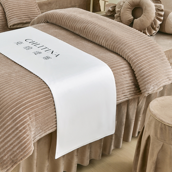 91家纺网 家纺一手货源 找家纺 诗薇娅 2025新款加厚兔毛绒美容床罩  美容床罩四件套 卡其