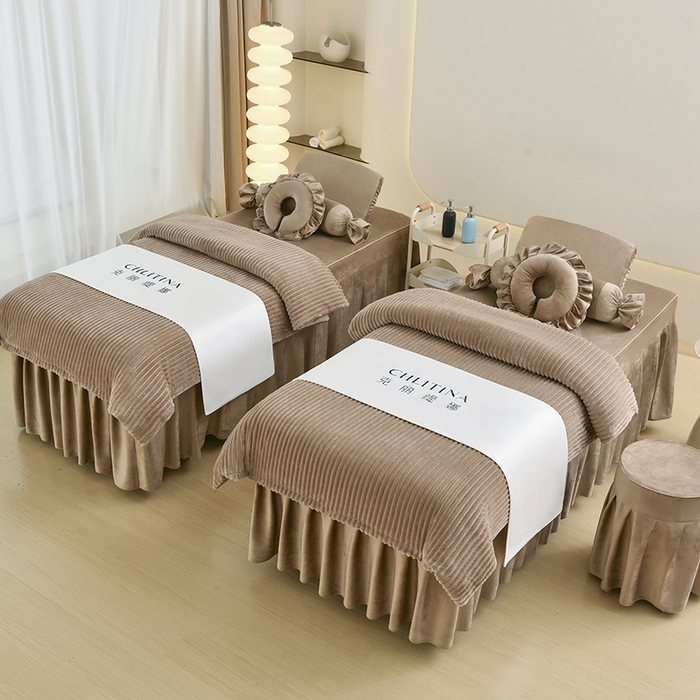 诗薇娅 2025新款加厚兔毛绒美容床罩  美容床罩四件套 卡其