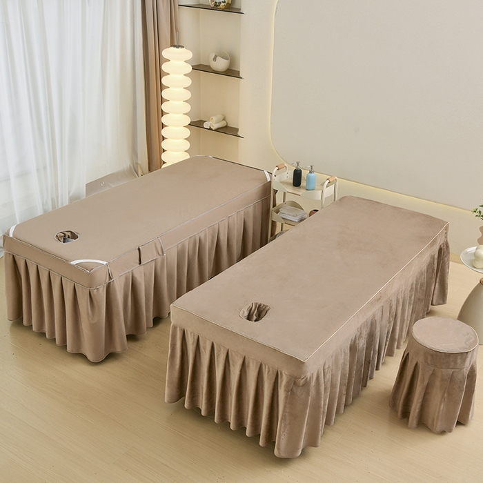 91家纺网 家纺一手货源 找家纺 诗薇娅 2025新款加厚兔毛绒美容床罩  美容床罩四件套 卡其