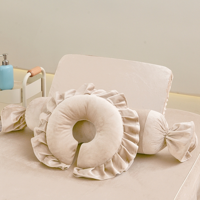 91家纺网 家纺一手货源 找家纺 诗薇娅 2025新款加厚兔毛绒美容床罩  美容床罩四件套 白配浅卡其