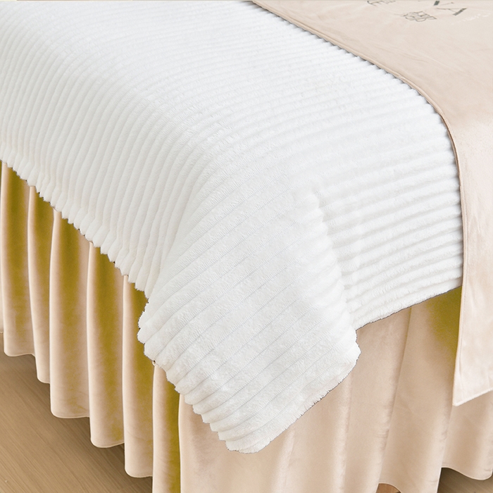 91家纺网 家纺一手货源 找家纺 诗薇娅 2025新款加厚兔毛绒美容床罩  美容床罩四件套 白配浅卡其