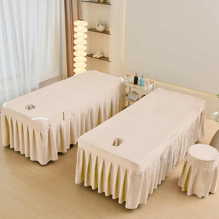 91家纺网 家纺一手货源 找家纺 诗薇娅 2025新款加厚兔毛绒美容床罩  美容床罩四件套 浅卡其