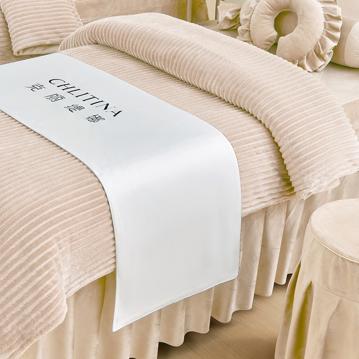 91家纺网 家纺一手货源 找家纺 诗薇娅 2025新款加厚兔毛绒美容床罩  美容床罩四件套 浅卡其