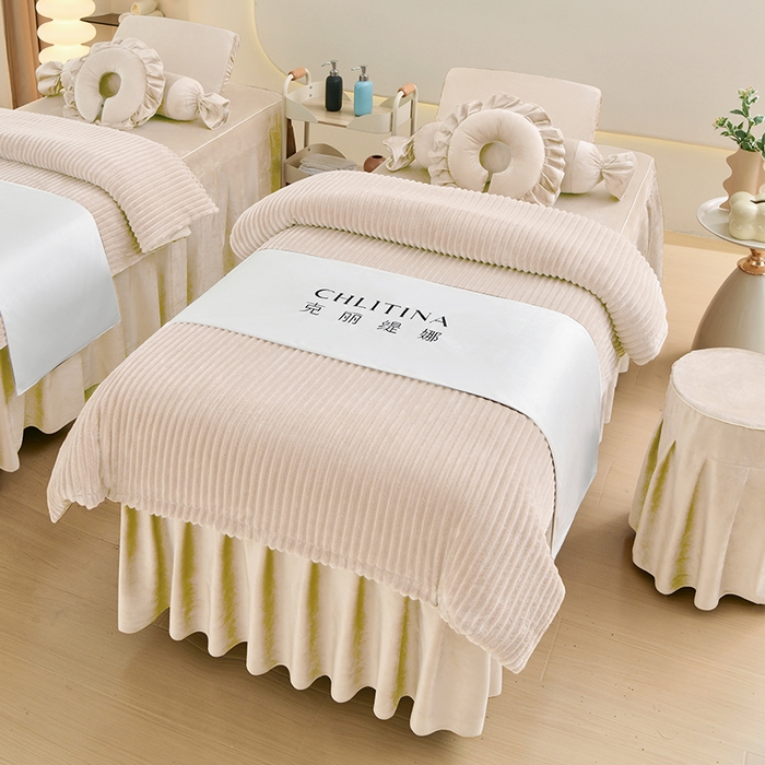 91家纺网 家纺一手货源 找家纺 诗薇娅 2025新款加厚兔毛绒美容床罩  美容床罩四件套 浅卡其