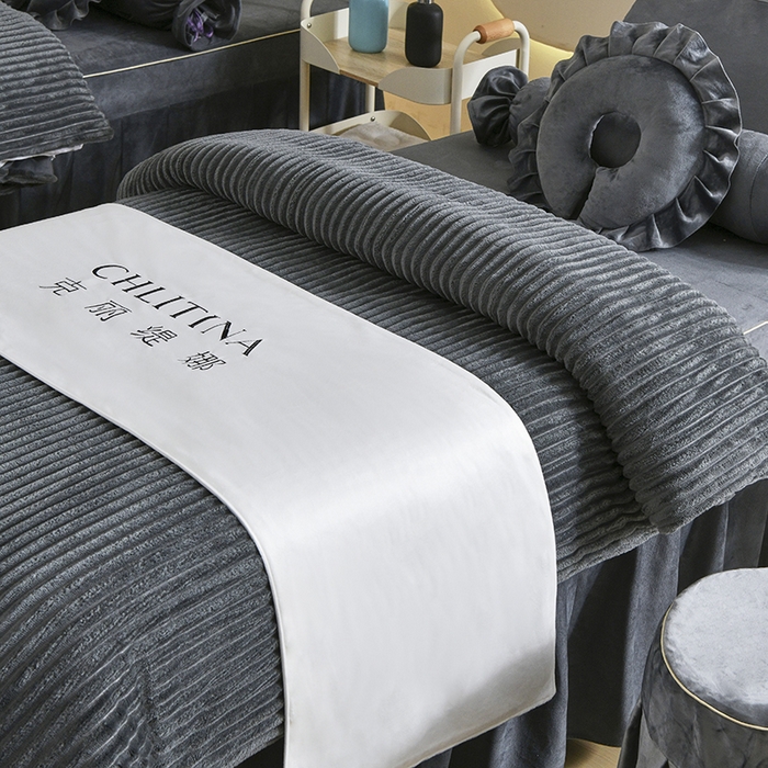 91家纺网 家纺一手货源 找家纺 诗薇娅 2025新款加厚兔毛绒美容床罩  美容床罩四件套 深灰色