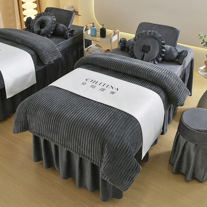 诗薇娅 2025新款加厚兔毛绒美容床罩  美容床罩四件套 深灰色