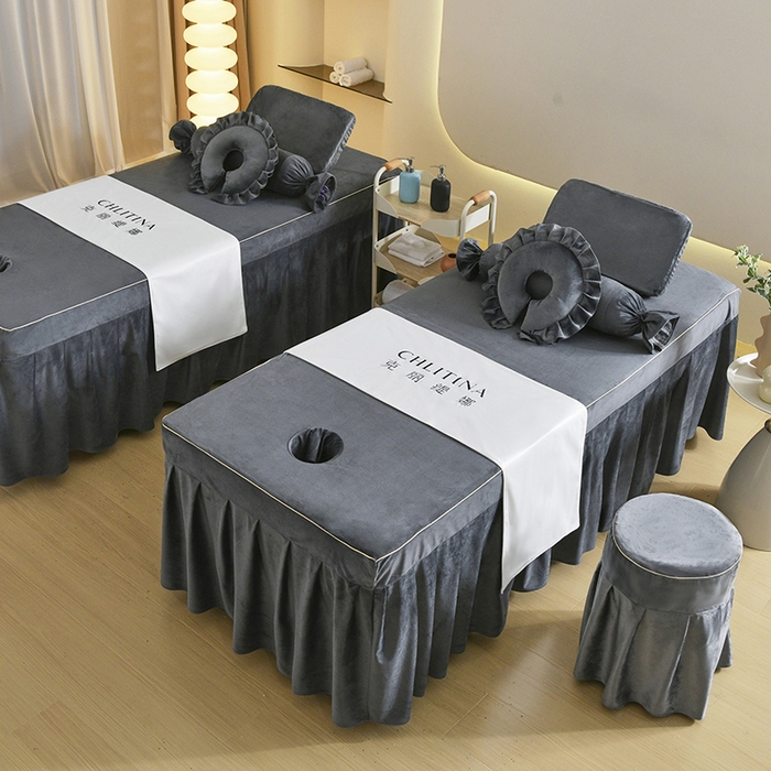 91家纺网 家纺一手货源 找家纺 诗薇娅 2025新款加厚兔毛绒美容床罩  美容床罩四件套 深灰色