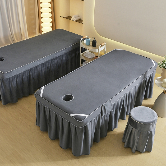 91家纺网 家纺一手货源 找家纺 诗薇娅 2025新款加厚兔毛绒美容床罩  美容床罩四件套 深灰色