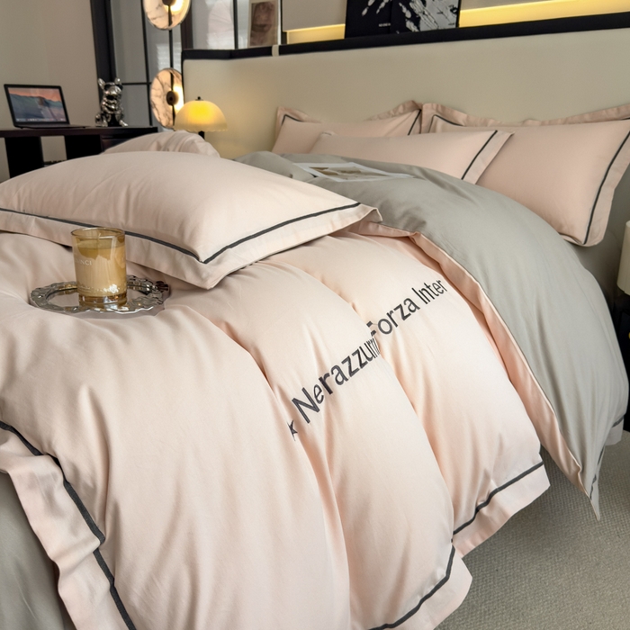 91家纺网 家纺一手货源 找家纺 印季家纺 2025新款绣花一字绣全棉纯棉加厚磨毛四件套 梦幻粉-星空银