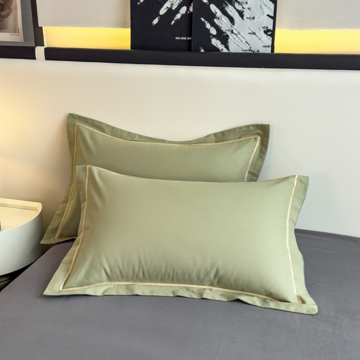 91家纺网 家纺一手货源 找家纺 印季家纺 2025新款绣花一字绣全棉纯棉加厚磨毛四件套 松柏绿-深灰