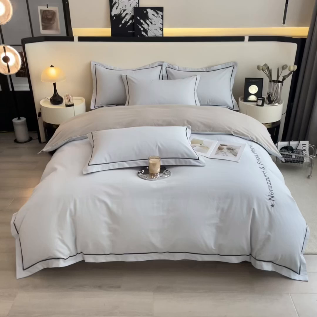 91家纺网 家纺一手货源 找家纺 （总）印季家纺 2025新款绣花一字绣全棉纯棉加厚磨毛四件套