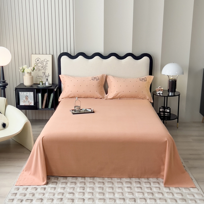 91家纺网 家纺一手货源 找家纺 印季家纺 2025新款全棉纯棉波点蝴蝶结绣花混纺磨毛四件套 香奈粉