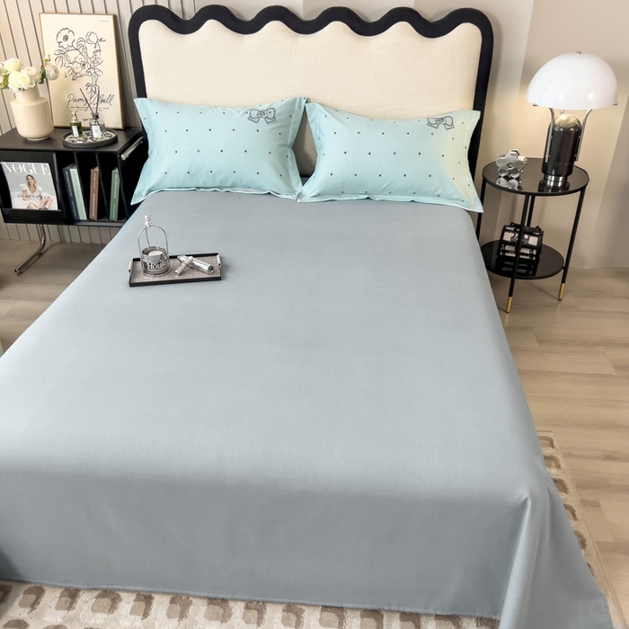 91家纺网 家纺一手货源 找家纺 印季家纺 2025新款全棉纯棉波点蝴蝶结绣花混纺磨毛四件套 星河兰-灰