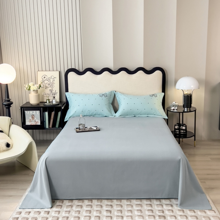 91家纺网 家纺一手货源 找家纺 印季家纺 2025新款全棉纯棉波点蝴蝶结绣花混纺磨毛四件套 星河兰-灰