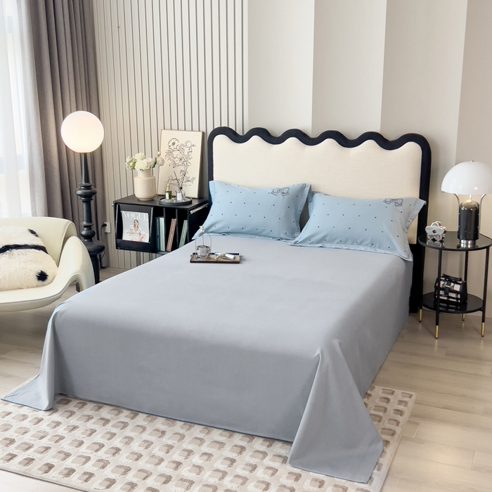 91家纺网 家纺一手货源 找家纺 印季家纺 2025新款全棉纯棉波点蝴蝶结绣花混纺磨毛四件套 螺甸青-灰