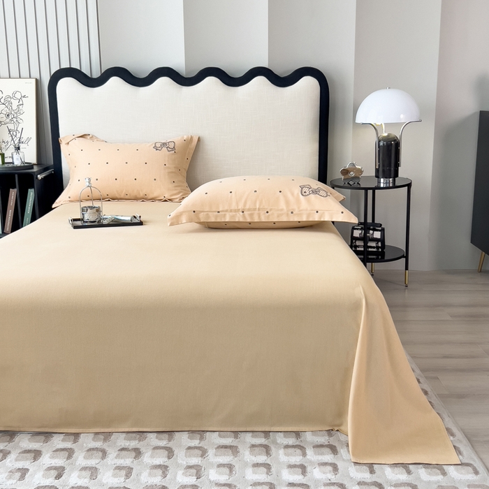 91家纺网 家纺一手货源 找家纺 印季家纺 2025新款全棉纯棉波点蝴蝶结绣花混纺磨毛四件套 奶咖