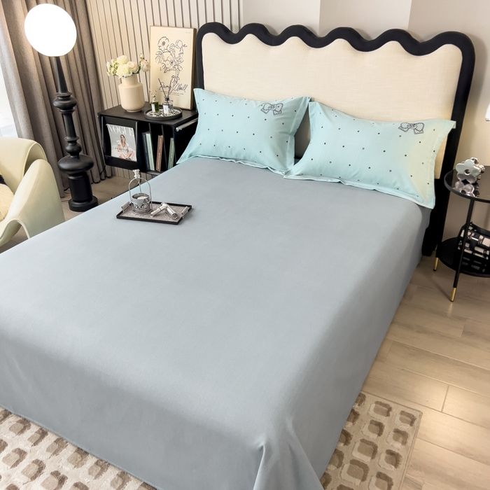 91家纺网 家纺一手货源 找家纺 印季家纺 2025新款全棉纯棉波点蝴蝶结绣花混纺磨毛四件套 星河兰-灰