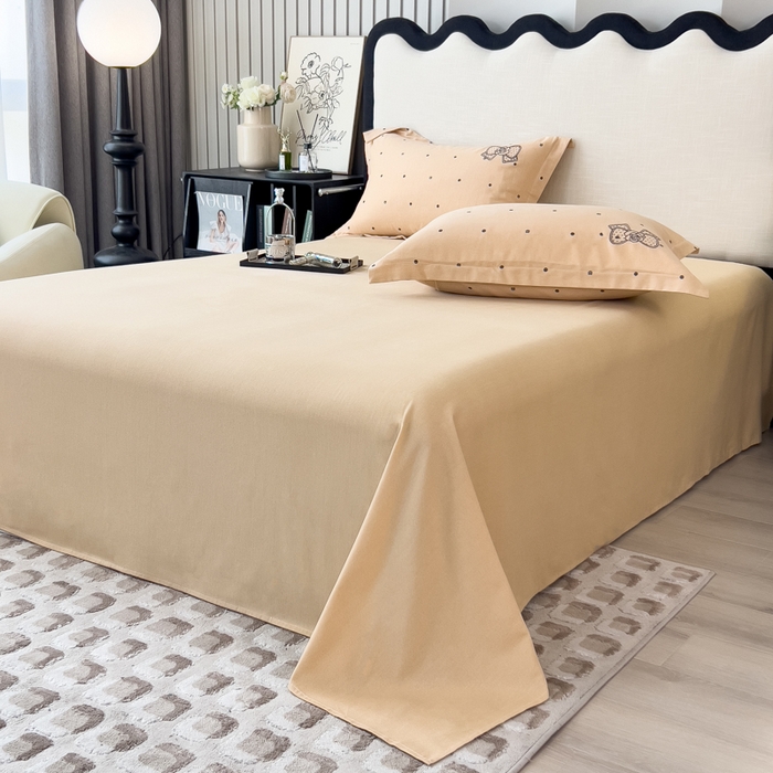 91家纺网 家纺一手货源 找家纺 印季家纺 2025新款全棉纯棉波点蝴蝶结绣花混纺磨毛四件套 奶咖