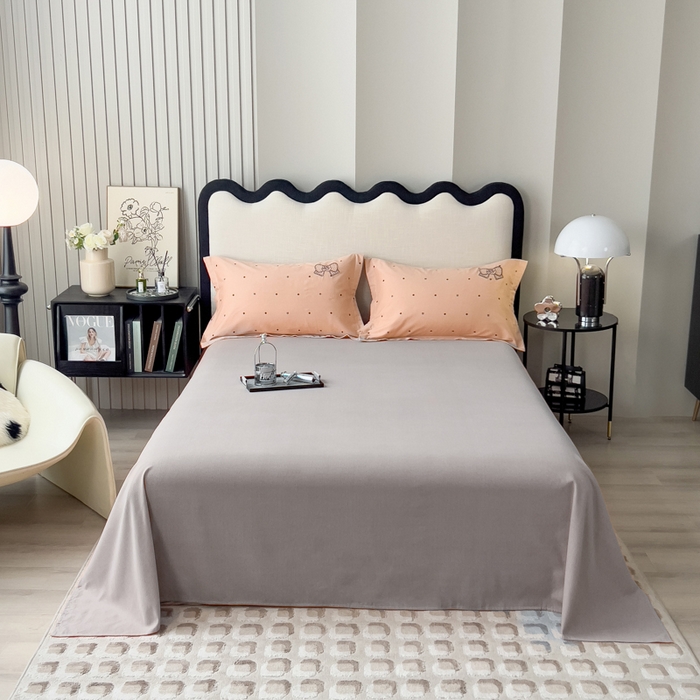 91家纺网 家纺一手货源 找家纺 印季家纺 2025新款全棉纯棉波点蝴蝶结绣花混纺磨毛四件套 香奈粉-灰