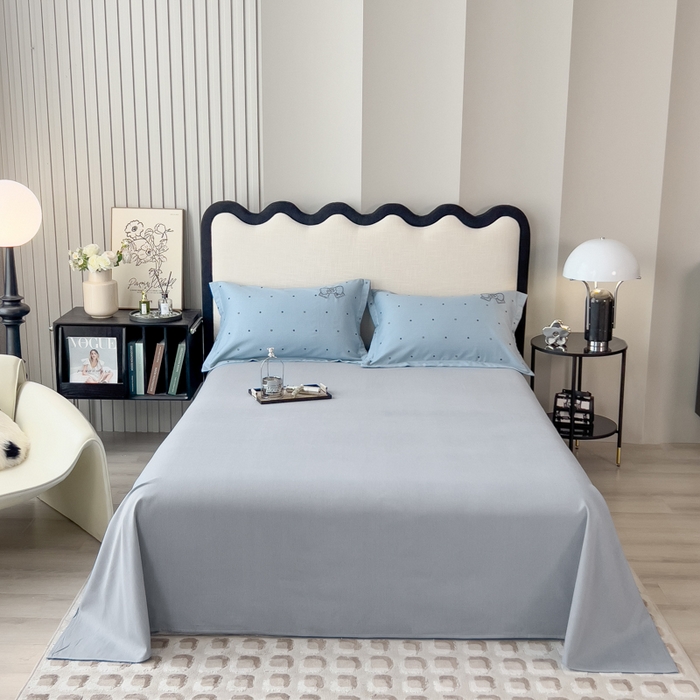 91家纺网 家纺一手货源 找家纺 印季家纺 2025新款全棉纯棉波点蝴蝶结绣花混纺磨毛四件套 螺甸青-灰