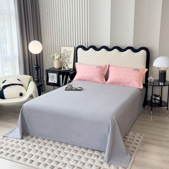 91家纺网 家纺一手货源 找家纺 印季家纺 2025新款全棉纯棉波点蝴蝶结绣花混纺磨毛四件套 优雅粉-灰