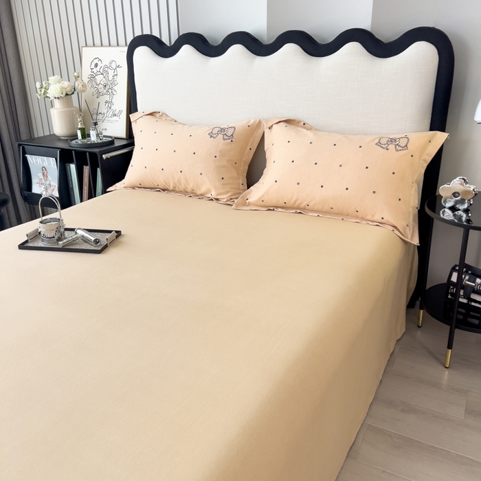 91家纺网 家纺一手货源 找家纺 印季家纺 2025新款全棉纯棉波点蝴蝶结绣花混纺磨毛四件套 奶咖