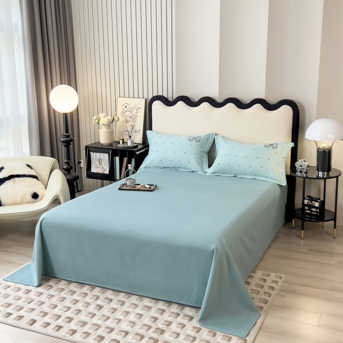 91家纺网 家纺一手货源 找家纺 印季家纺 2025新款全棉纯棉波点蝴蝶结绣花混纺磨毛四件套 星河兰